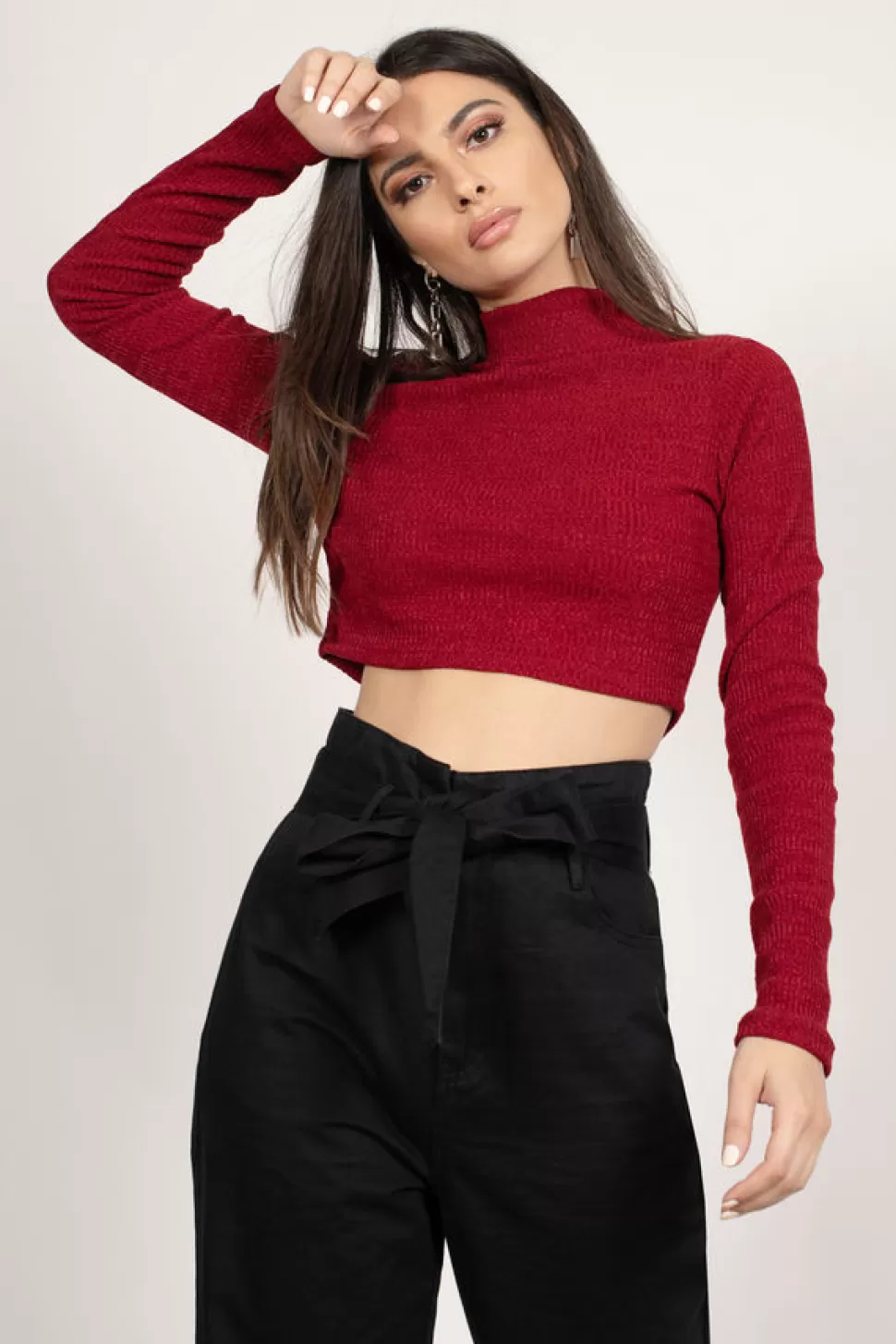 Red Tops*Tobi Eliza Mock Neck Crop Top Wine | Black