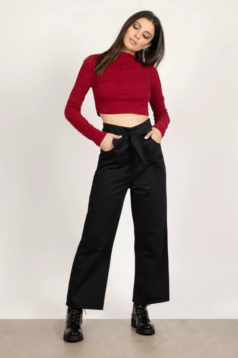 Red Tops*Tobi Eliza Mock Neck Crop Top Wine | Black