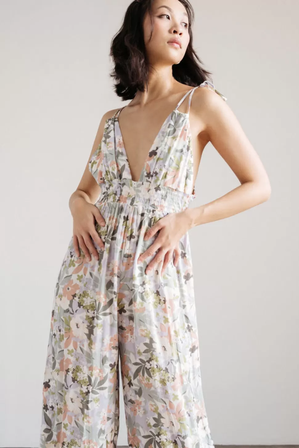 Rompers & Jumpsuits*Tobi Elle Floral Halter Jumpsuit Sage