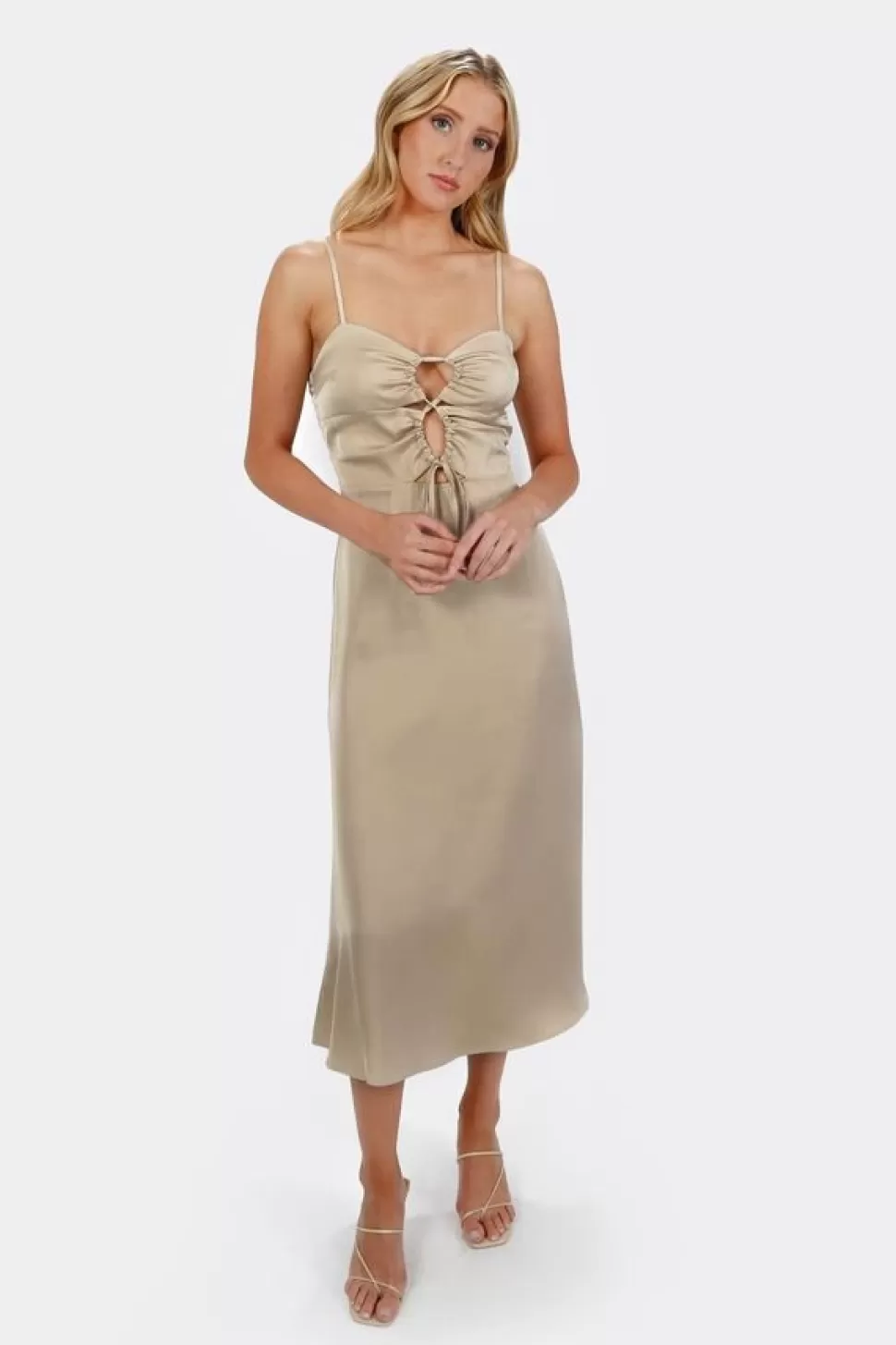 Black Tie & Evening Dresses*Tobi Ellianne Ivory Midi Dress With Spaghetti Straps Nude