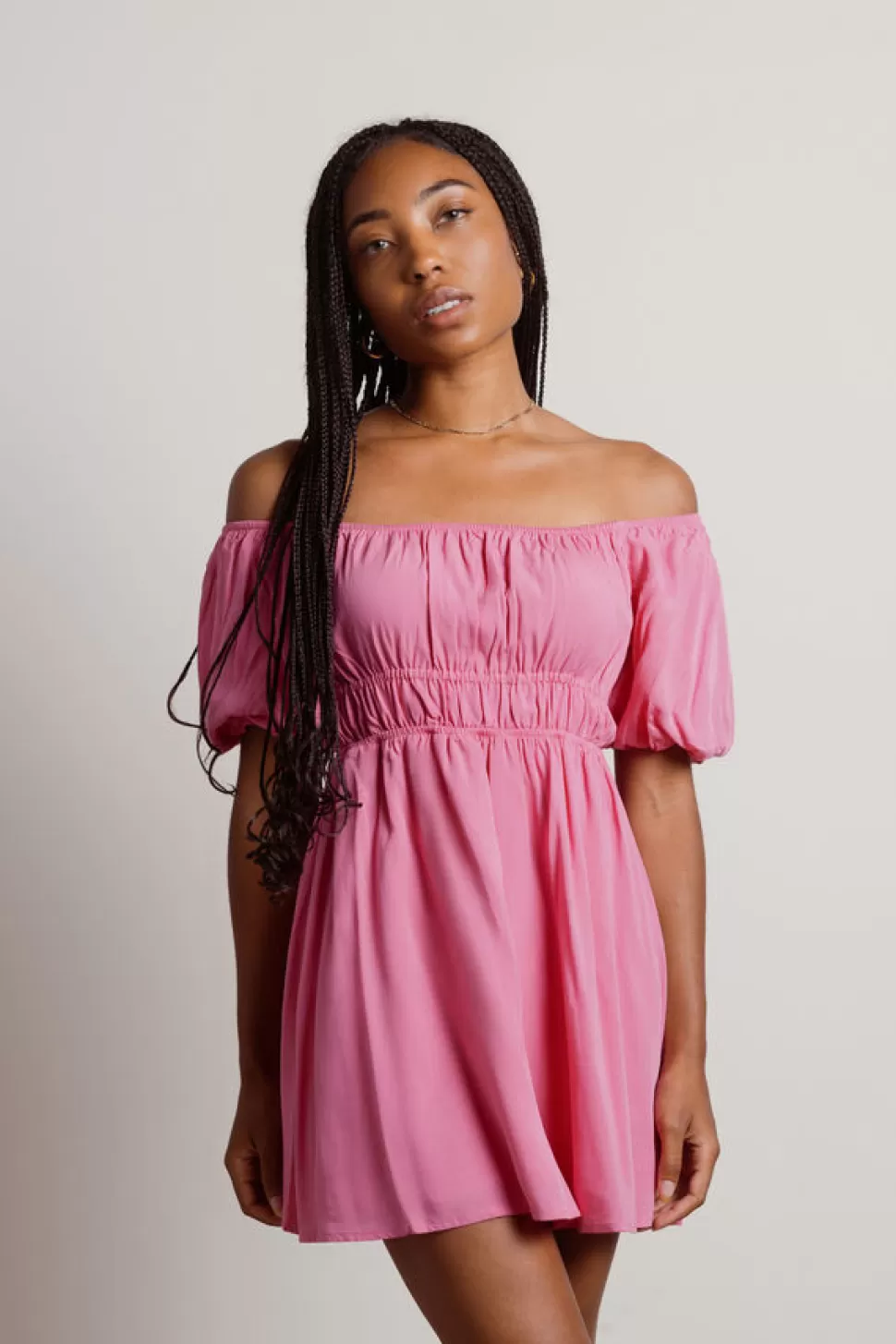 Casual Dresses*Tobi Ellis Puff Sleeve Off Shoulder Skater Dress Magenta