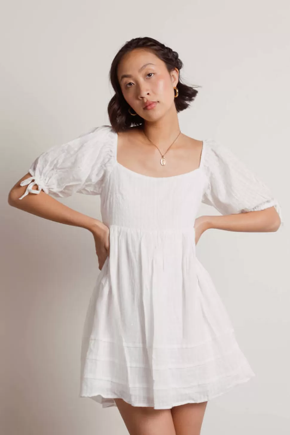 Shift Dresses*Tobi Ema Puff Sleeve Babydoll Mini Dress Off White