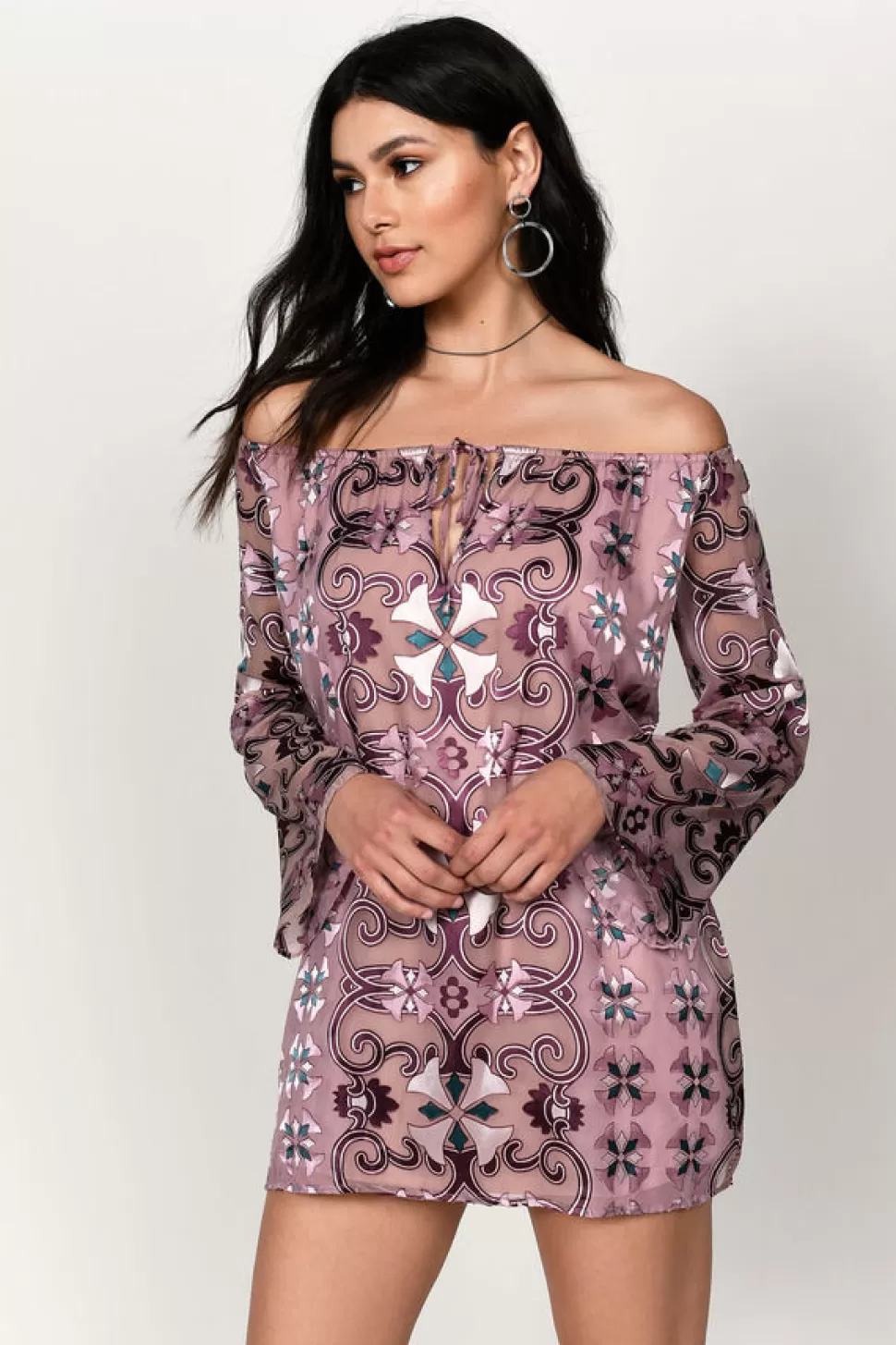 Shift Dresses*Tobi Emmie Off Shoulder Shift Dress Mauve