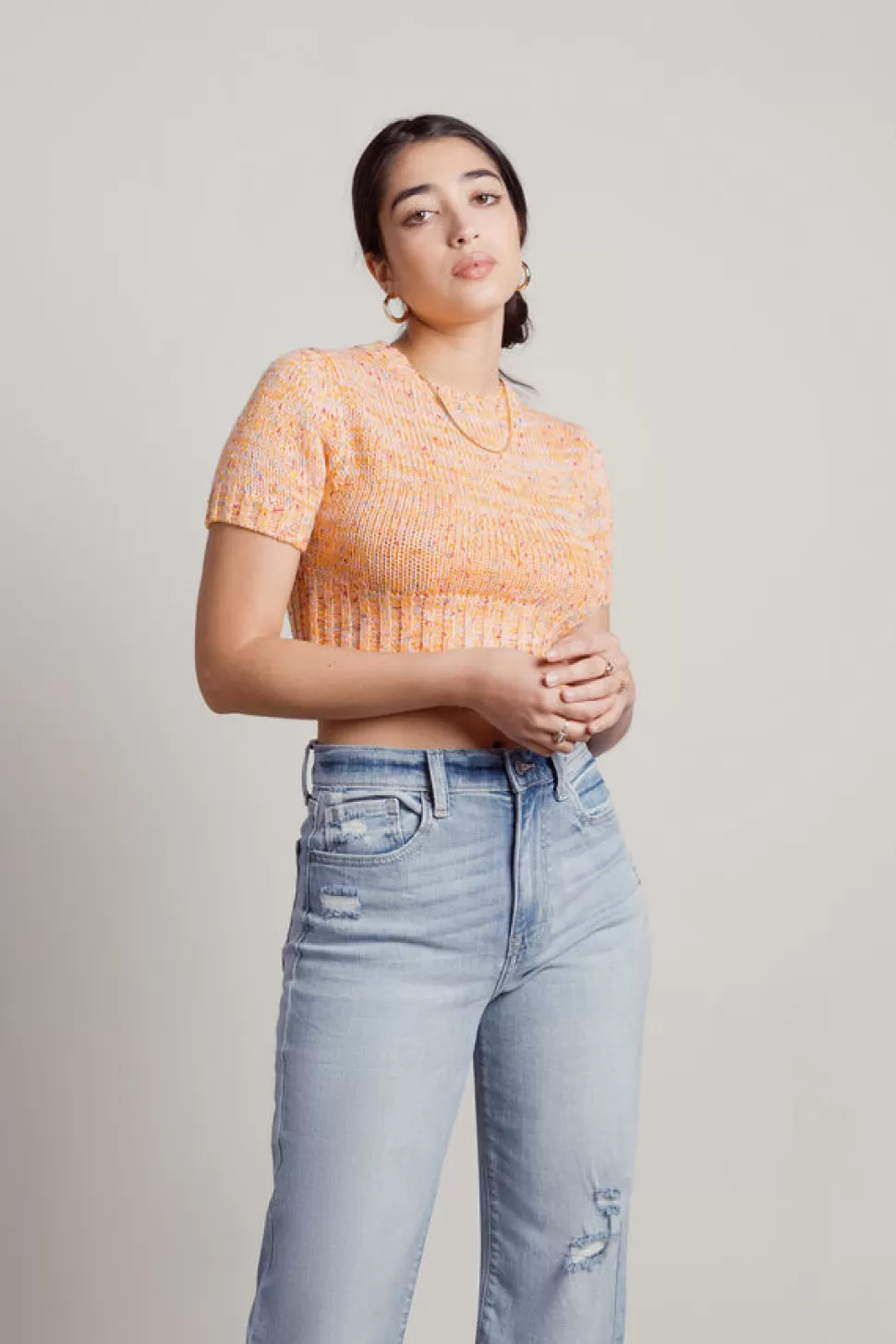 Crop Tops*Tobi Emotional Oranges Sweater Crop Top Orange Multi