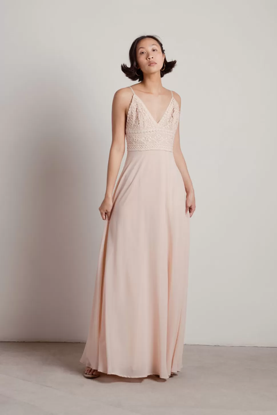 Black Tie & Evening Dresses*Tobi Enchanted Crochet Trim Maxi Dress Blush | White