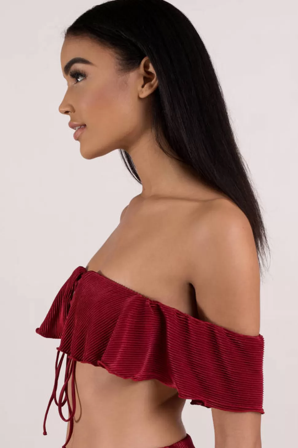 Bikinis*Tobi Enchanted Off Shoulder Bikini Top Ruby