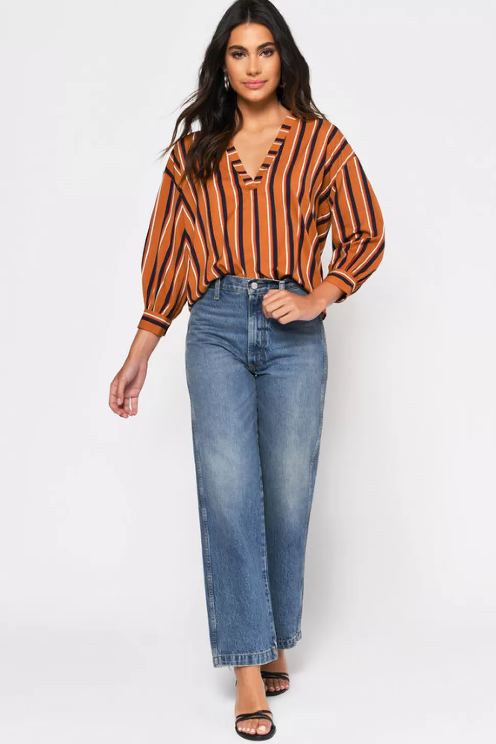 Blouses & Shirts*Tobi Etta Oversized 3/4 Sleeve Striped Blouse Rust