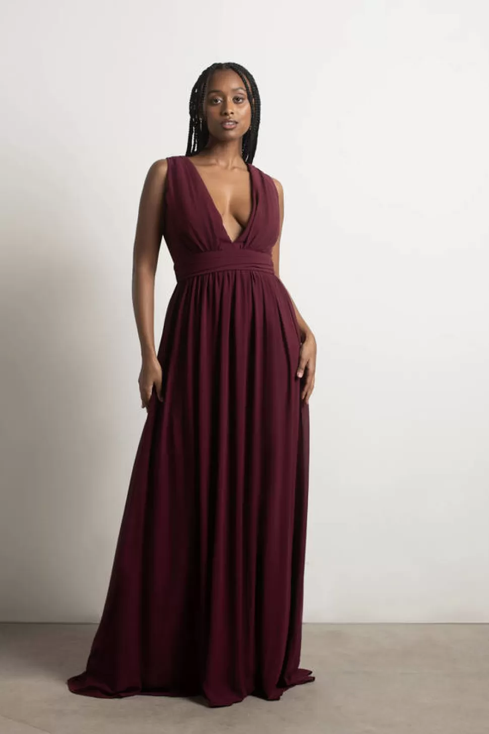 Black Tie & Evening Dresses*Tobi Everlasting Moment High Slit Maxi Dress Burgundy | Emerald | Taupe | Cream