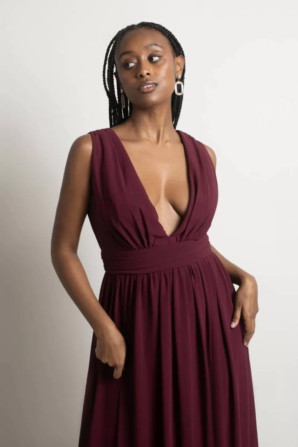 Black Tie & Evening Dresses*Tobi Everlasting Moment High Slit Maxi Dress Burgundy | Emerald | Taupe | Cream