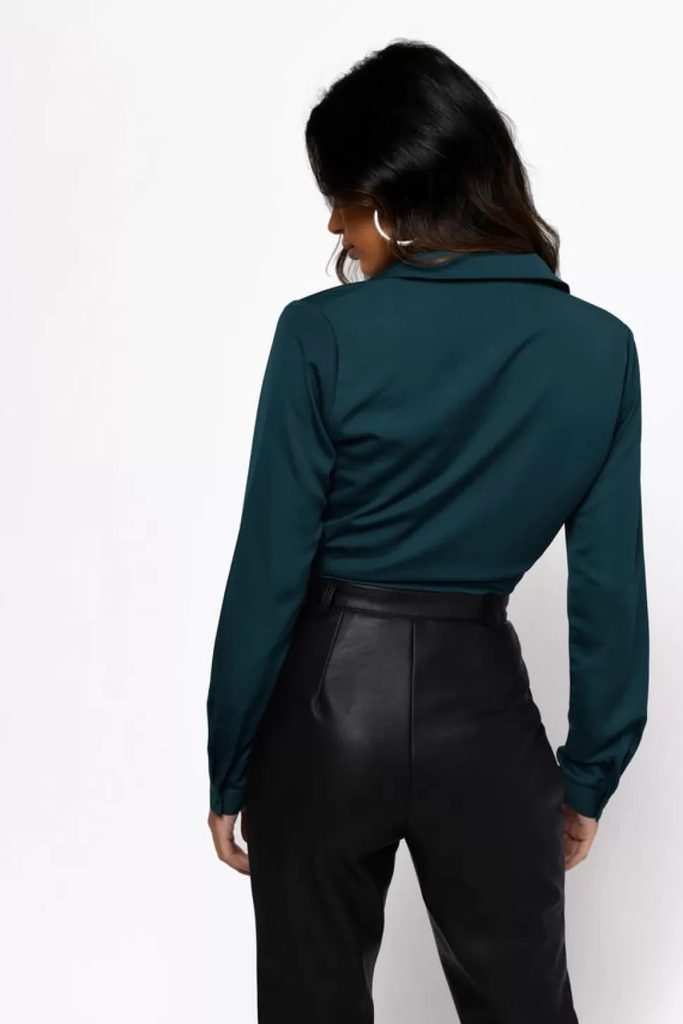 Long Sleeve Tops*Tobi Every Time Tie Blouse Black | Emerald