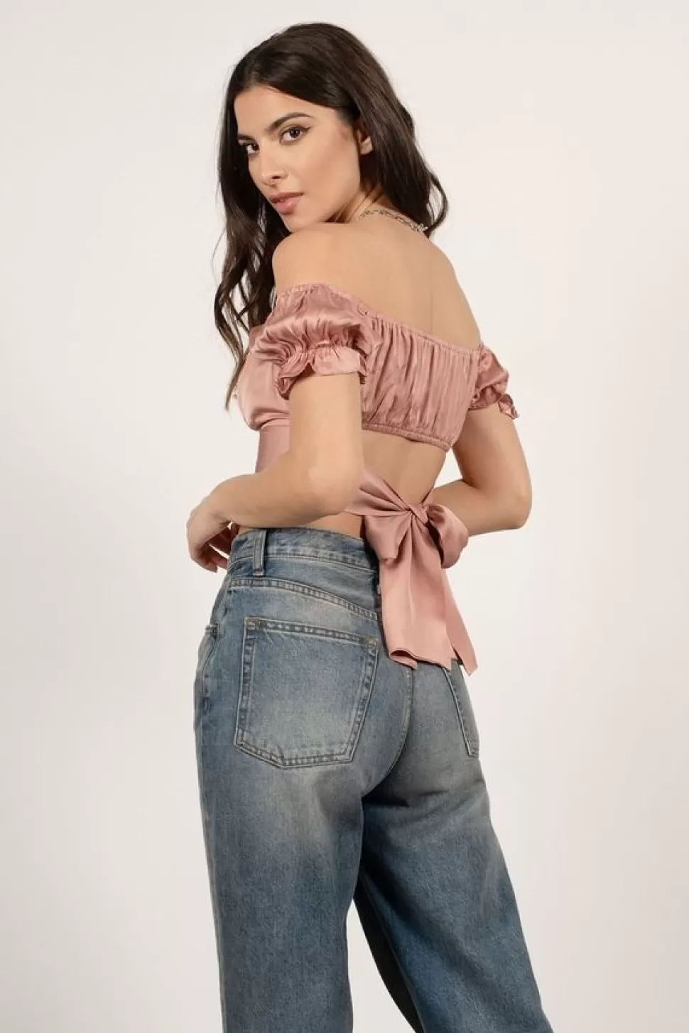 Pink Tops*Tobi Fall In Love Satin Crop Top Blush