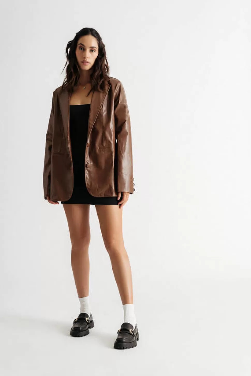 Jackets*Tobi Favorite Time Oversized Pleather Blazer Brown