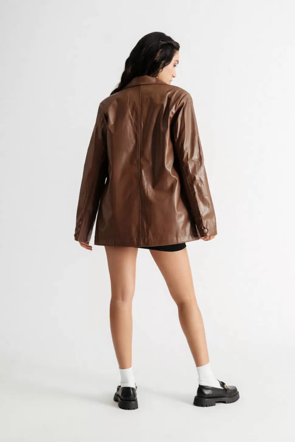 Jackets*Tobi Favorite Time Oversized Pleather Blazer Brown