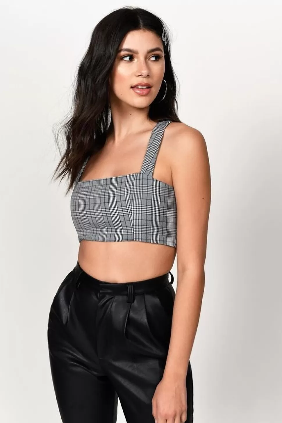 Going Out Tops*Tobi Fearless Plaid Crop Top Black Multi