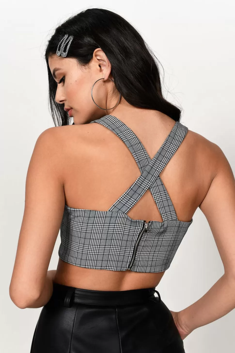 Going Out Tops*Tobi Fearless Plaid Crop Top Black Multi