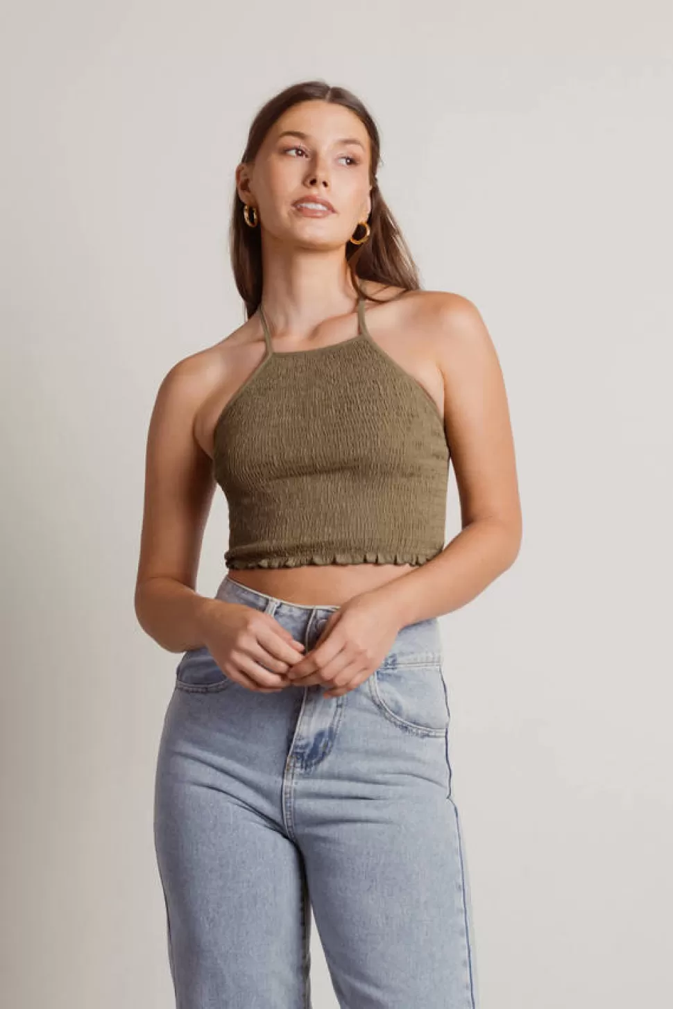 Backless Tops*Tobi Feel Good Smocked Halter Crop Top Olive | Black | Lavender | Rust