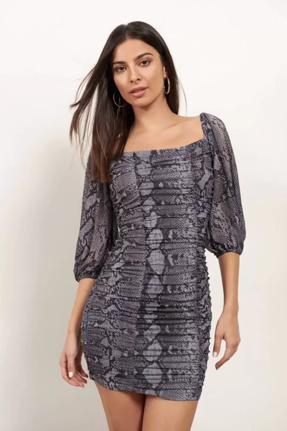 Bodycon Dresses*Tobi First Hiss Snake Print Ruched Bodycon Dress Grey