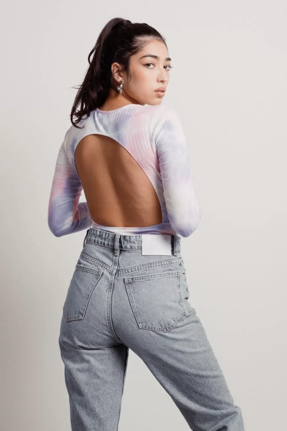 Backless Tops*Tobi Float Away Tie Dye Open Back Bodysuit Pink Lavender