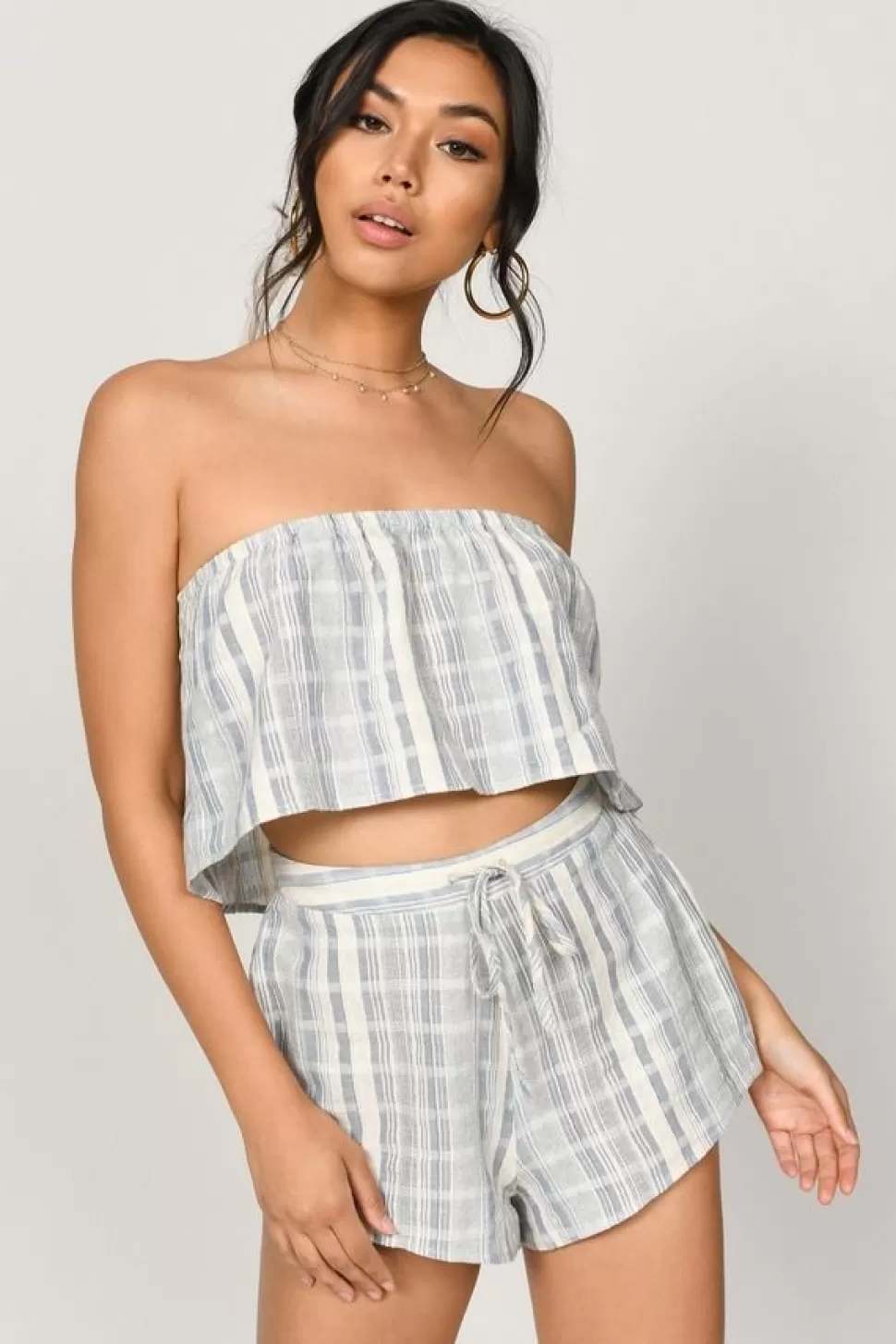 Crop Tops*Tobi Fly Away Strapless Striped Crop Top Blue | Black