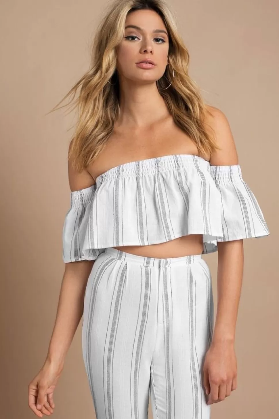 Off The Shoulder Tops*Tobi For The Love Of Stripes Crop Top White