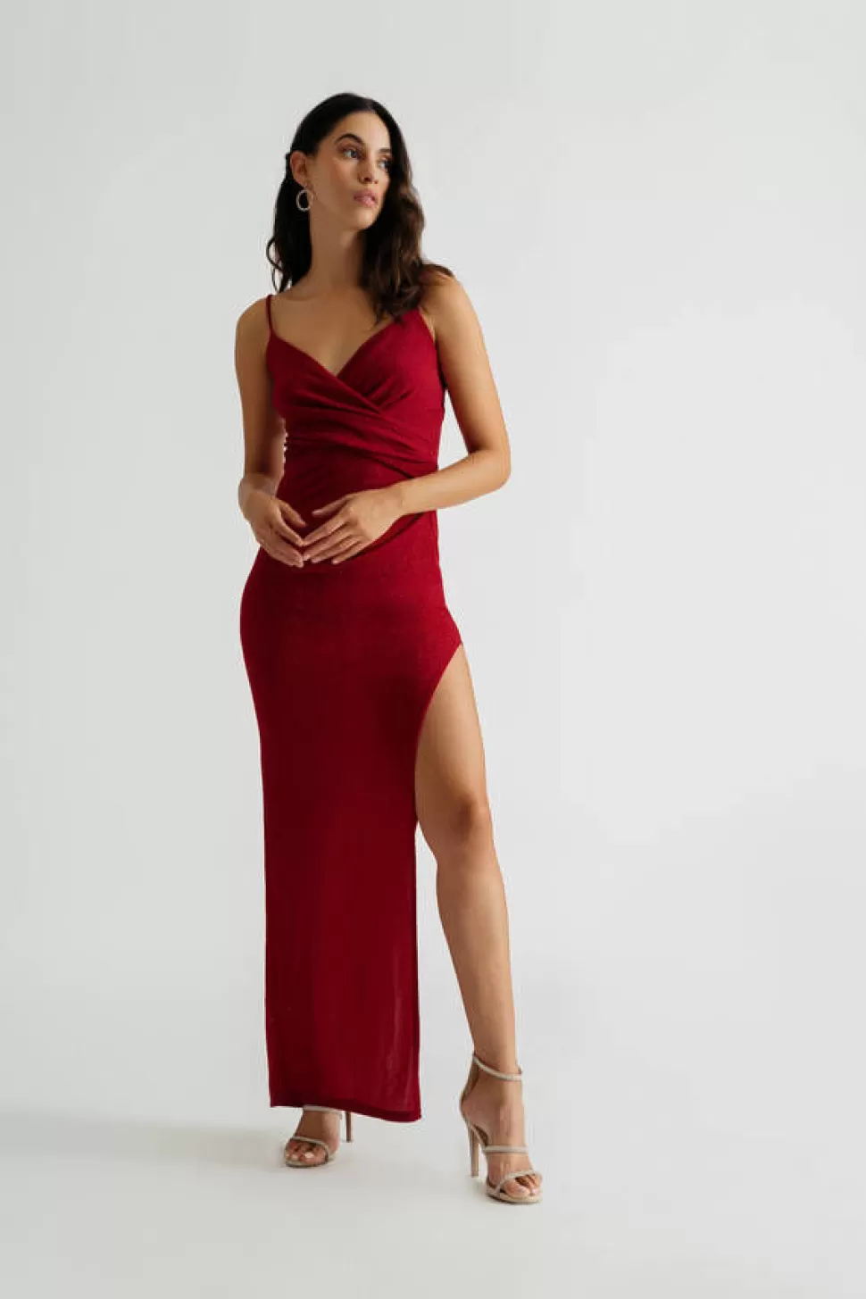 Bodycon Dresses*Tobi Forever Mine Glitter Wrap Slit Maxi Dress Red