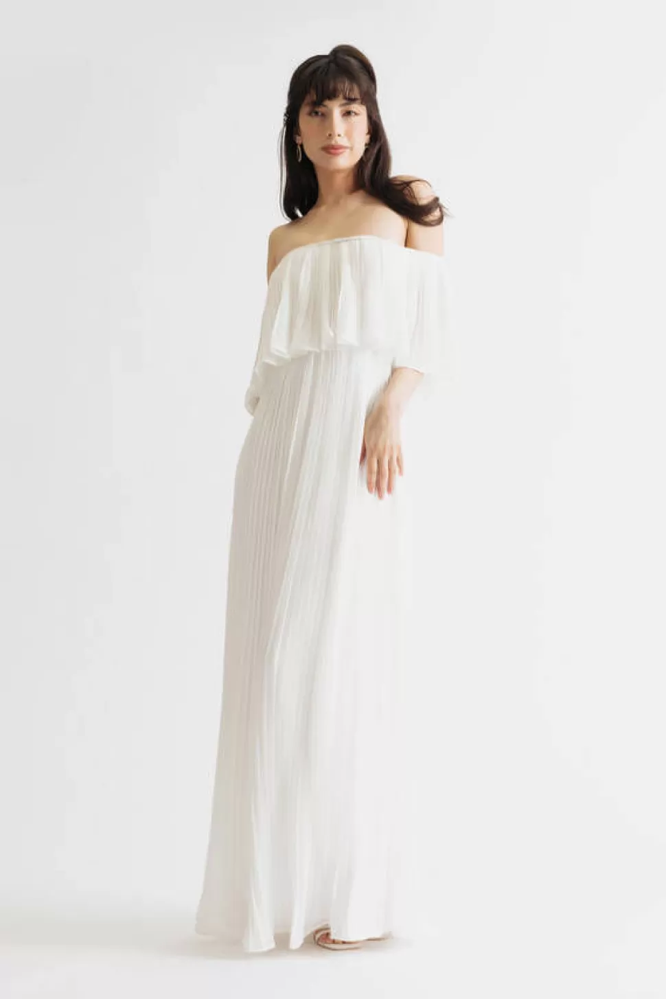 Black Tie & Evening Dresses*Tobi Free Spirited Pleated Off Shoulder Tube Maxi Dress Ivory