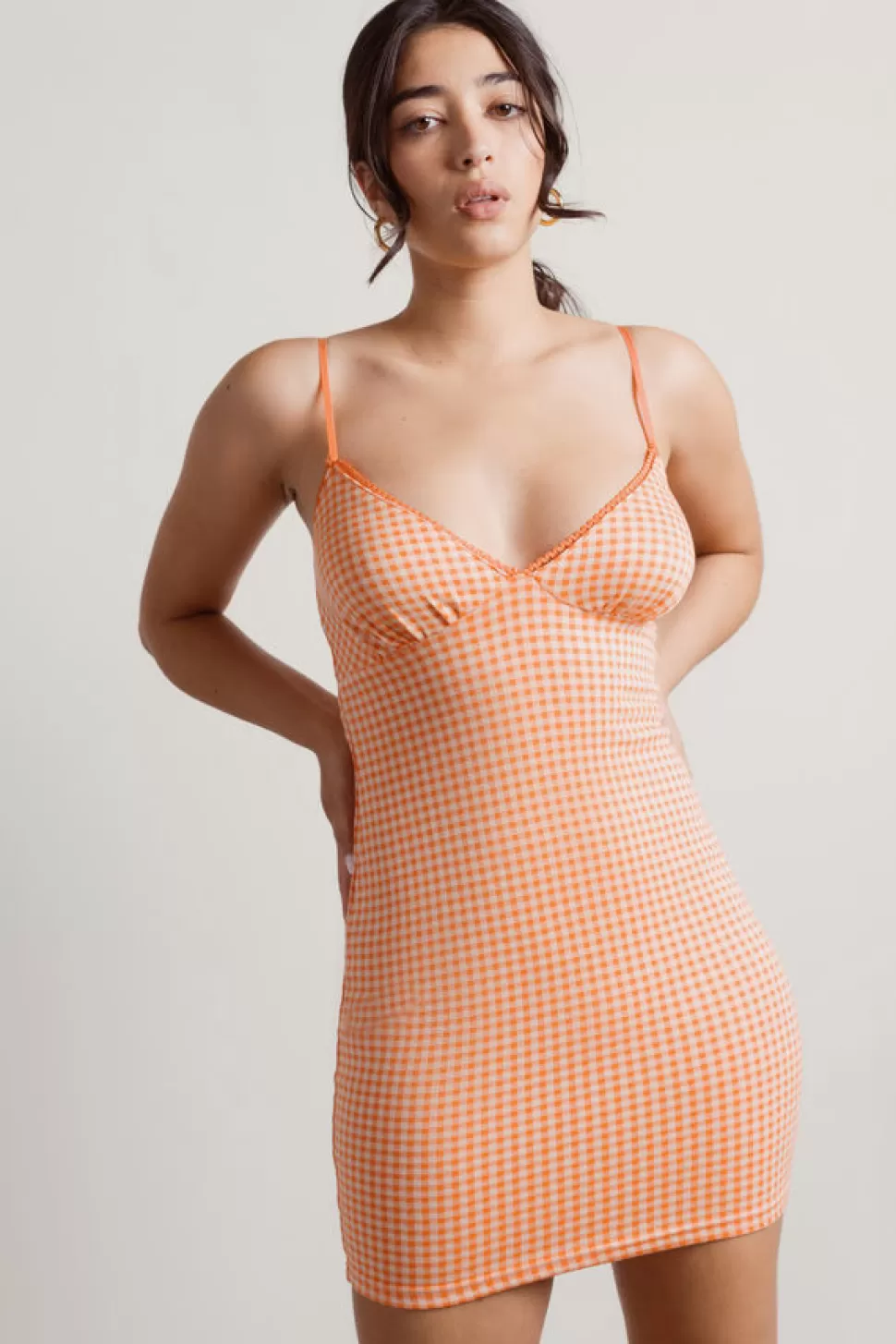 Casual Dresses*Tobi Fruit Sandos Gingham Bodycon Mini Dress Sage | Orange | Blue