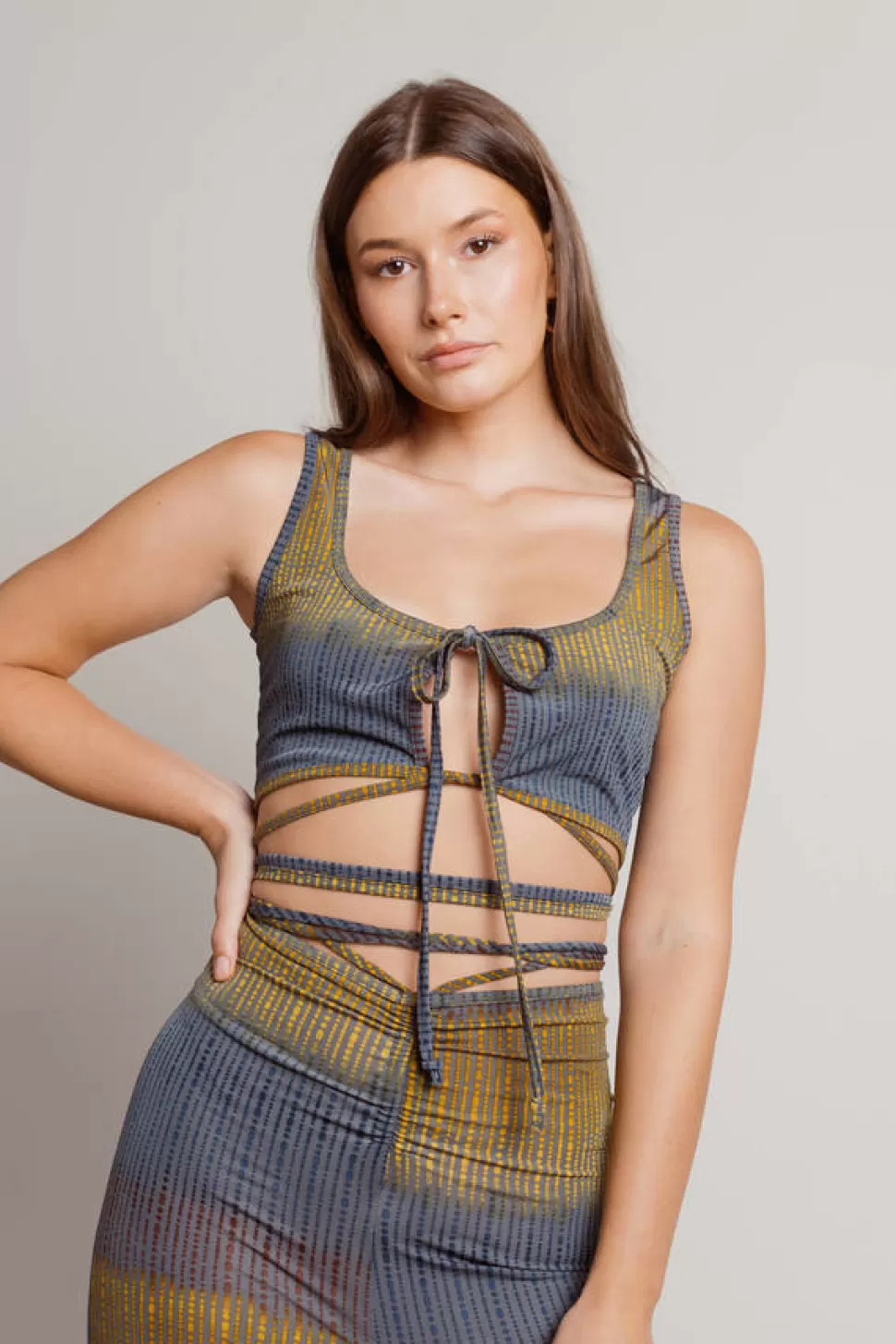 Crop Tops*Tobi Fun Night Out Strappy Crop Top Grey Multi