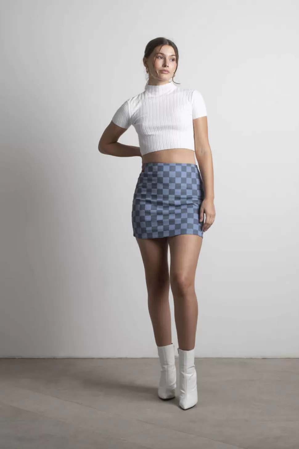 Skirts*Tobi Game On Checkered Bodycon Mini Skirt Blue