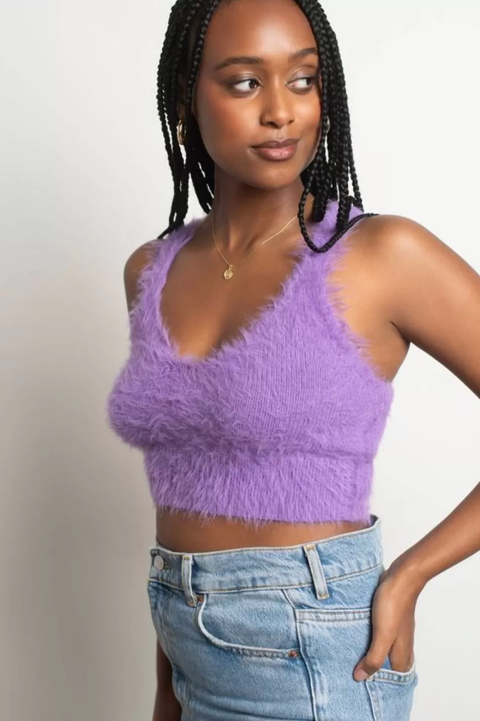 Crop Tops*Tobi Get It Together Fuzzy Crop Top Purple