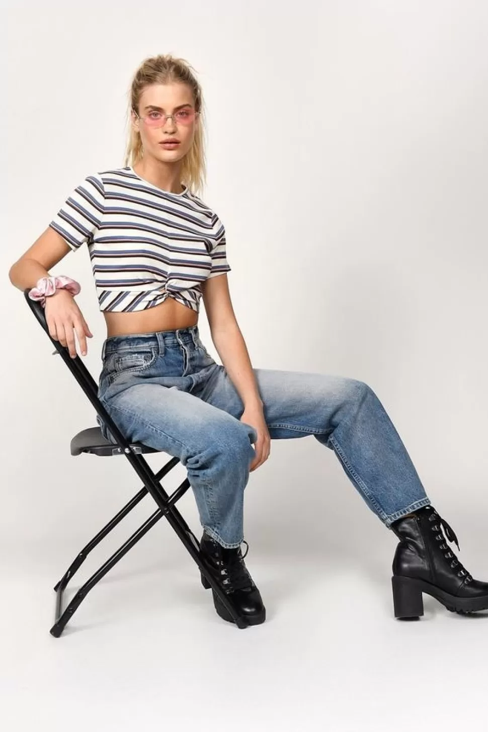 Tees*Tobi Get To You Striped Crop Tee White Multi