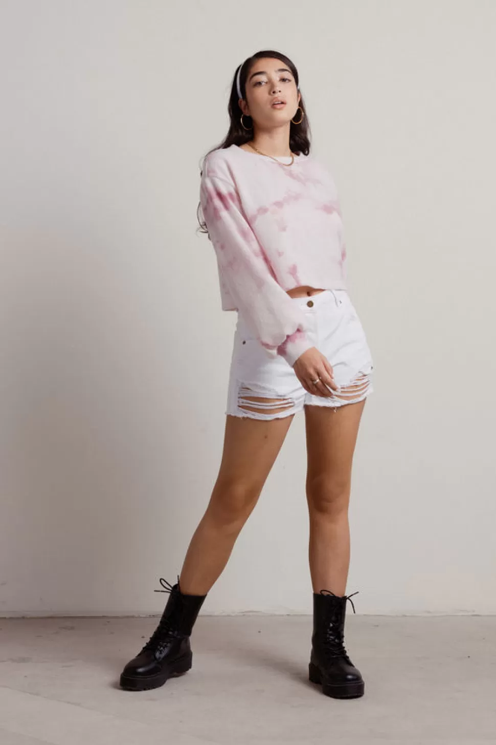 Pink Tops*Tobi Gimme More Tie-Dye Long Sleeve Crop Top Pink