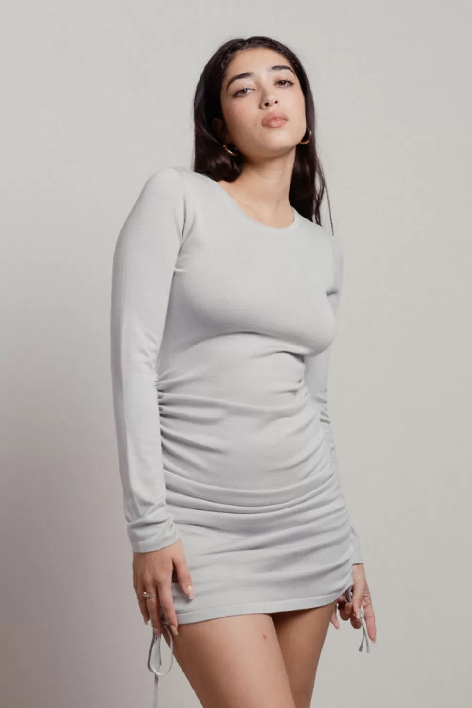 Casual Dresses*Tobi Girl Bye Side Ruched Long Sleeve Bodycon Dress Gray