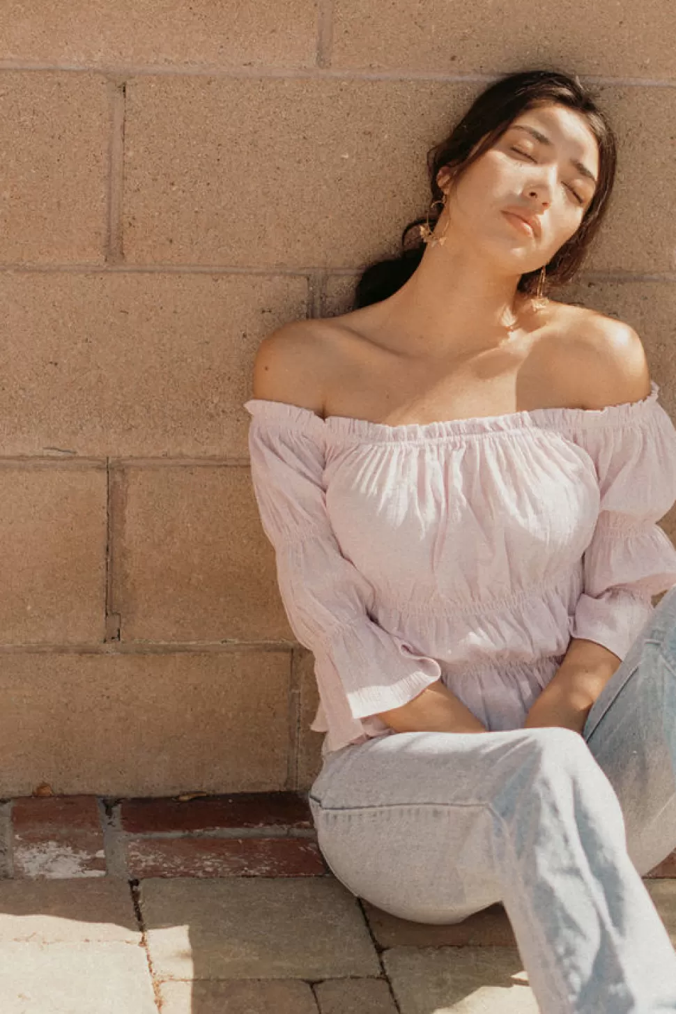 Off The Shoulder Tops*Tobi Gisela Smocked Long Sleeve Top Lavender