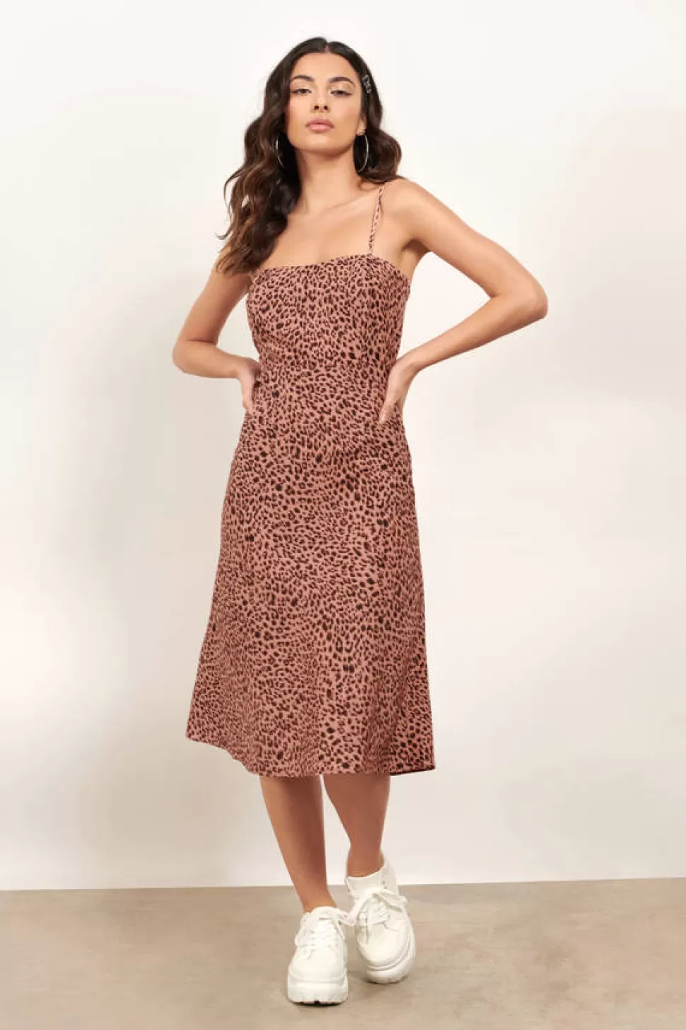 Casual Dresses*Tobi Give Me More Leopard Print Midi Dress Patterns On Pink Base