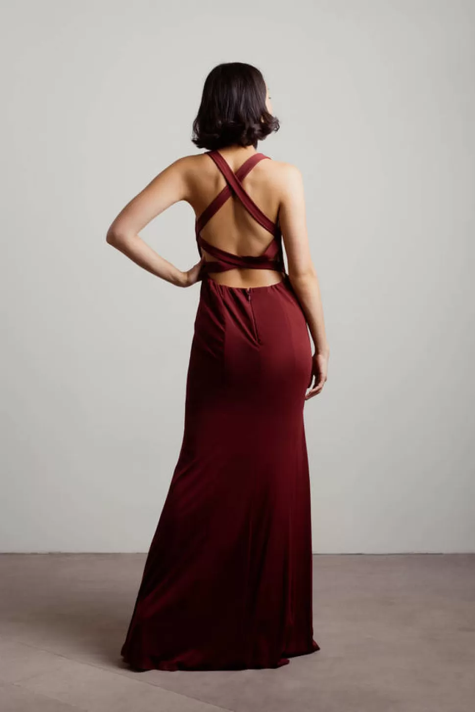 Backless Dresses*Tobi Glam Nights Cut Out Slit Maxi Dress Wine | Emerald