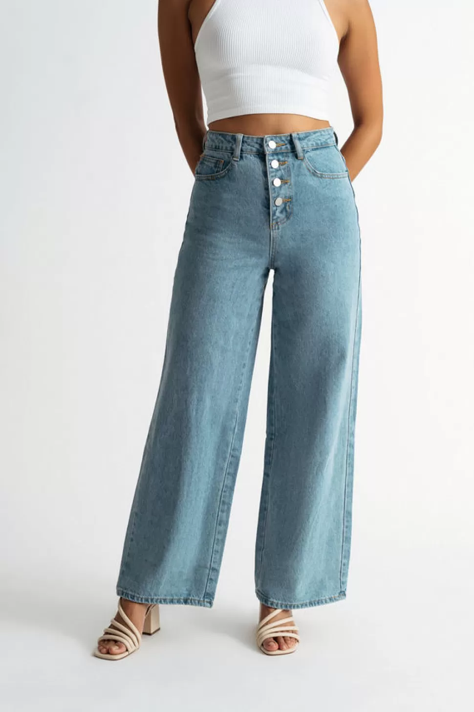 Pants*Tobi Glassell Park High Waisted Wide Leg Jeans Medium Wash