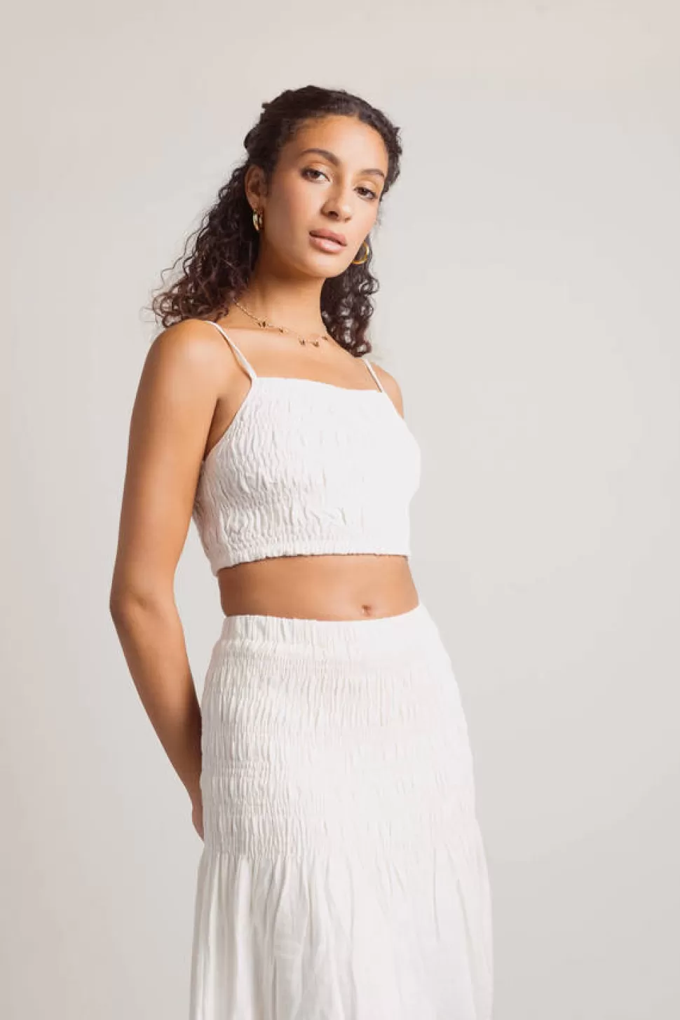 Two Piece Dresses*Tobi Gracie Smocked Linen Crop Tank And Midi Skirt Set Ivory