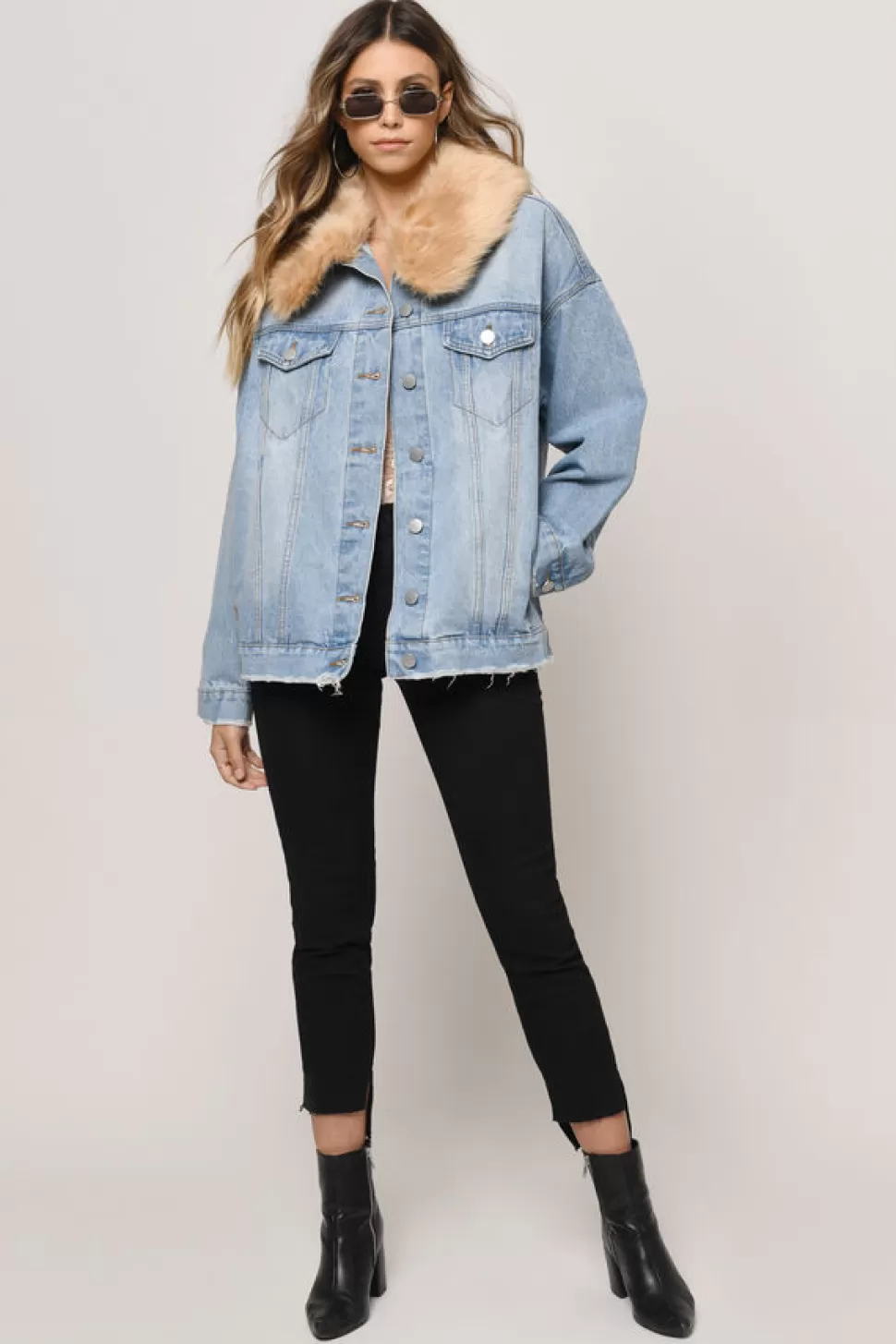 Jackets*Tobi Grant Oversized Jacket With Detachable Fur Collar Light Wash