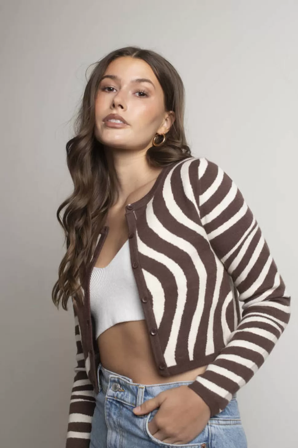 Long Sleeve Tops*Tobi Granted Asylum Wavy Sweater Crop Cardigan Chocolate Brown