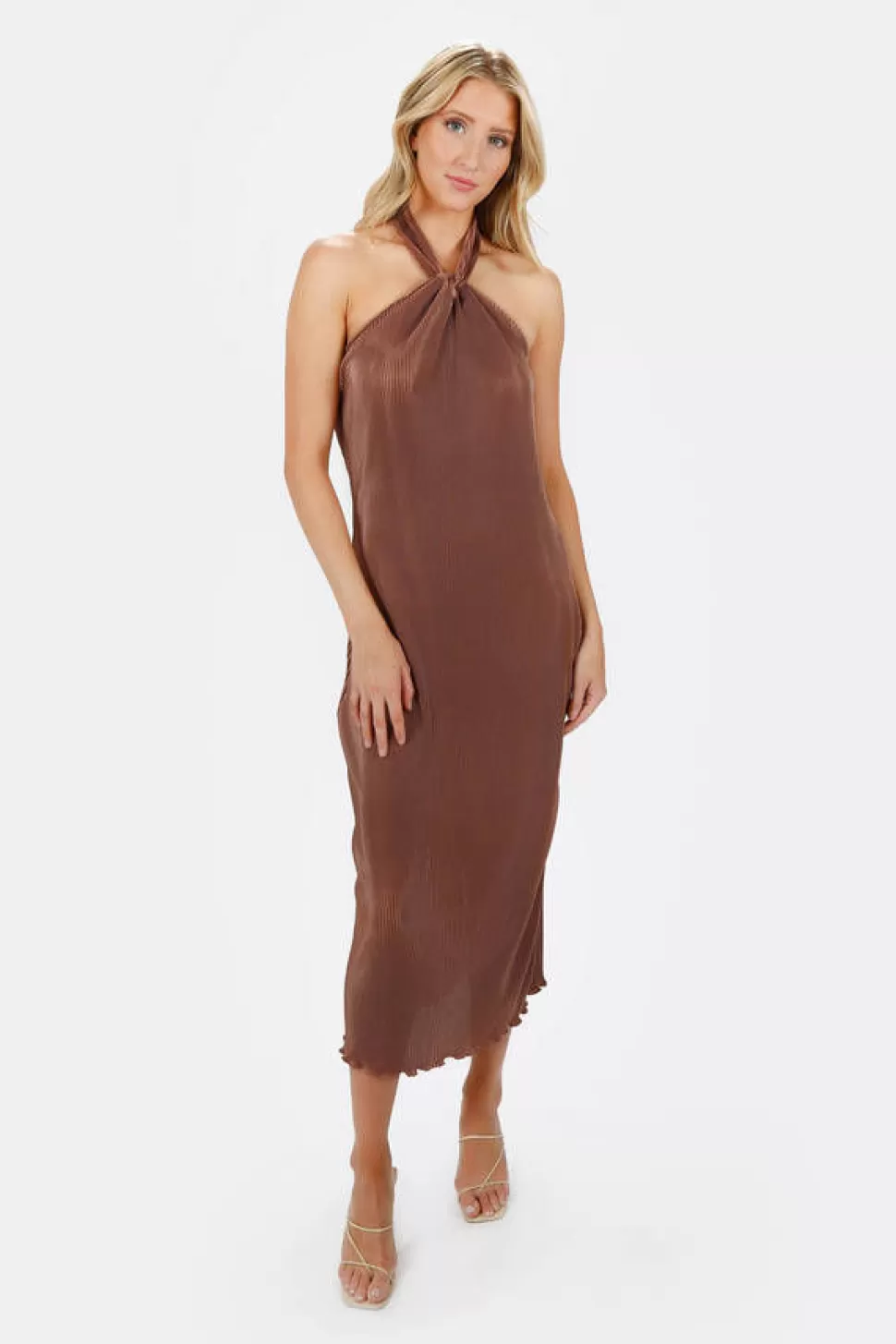 Black Tie & Evening Dresses*Tobi Gretel Pleated Halter Dress Bronze