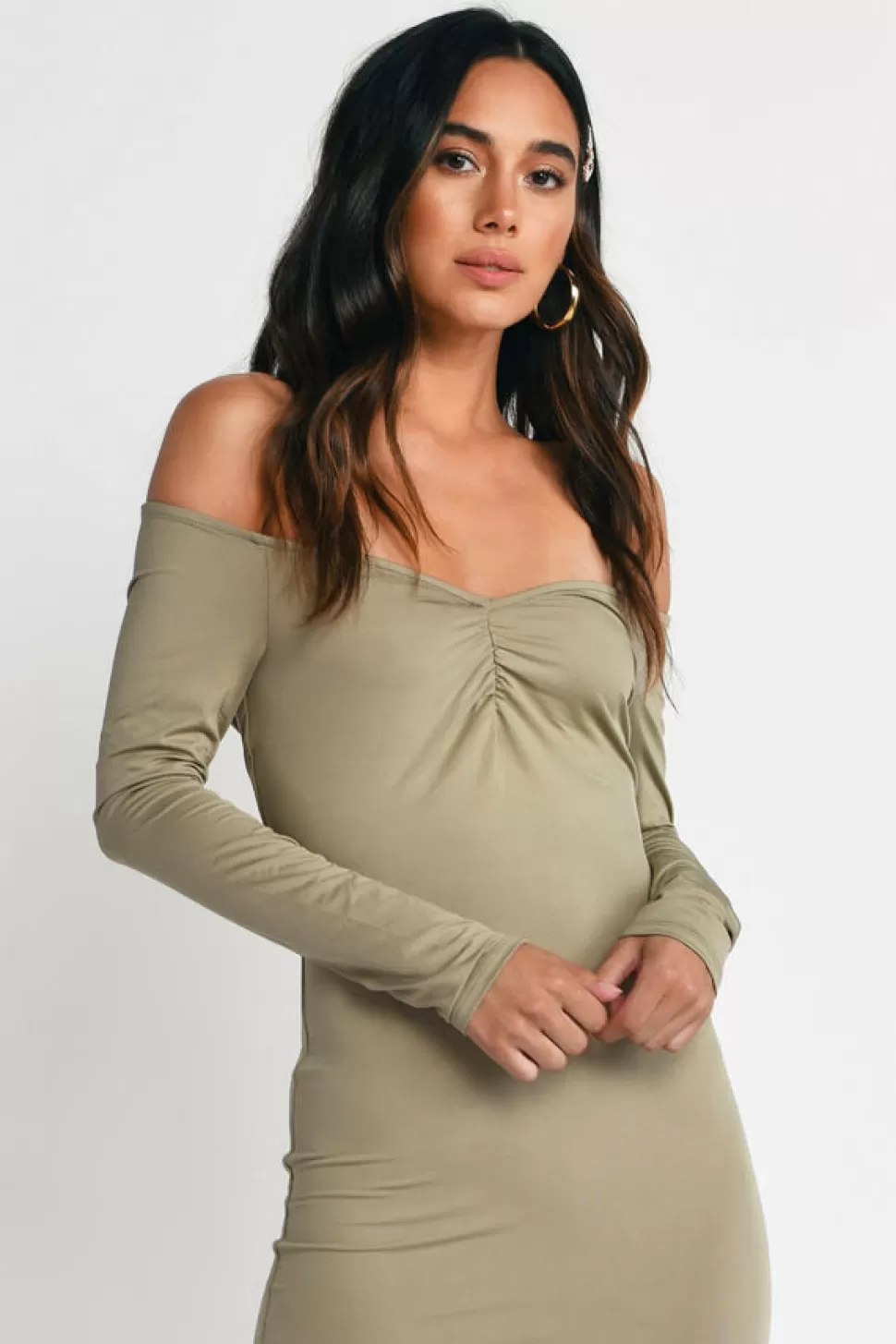 Bodycon Dresses*Tobi Griselda Off Shoulder Bodycon Dress Olive