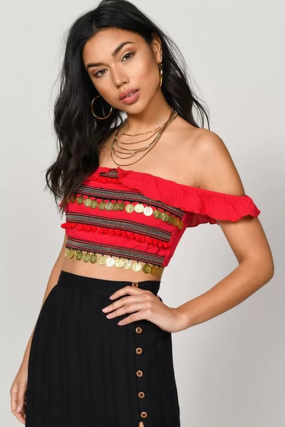 Red Tops*Tobi Gwen Off Shoulder Crop Top Red