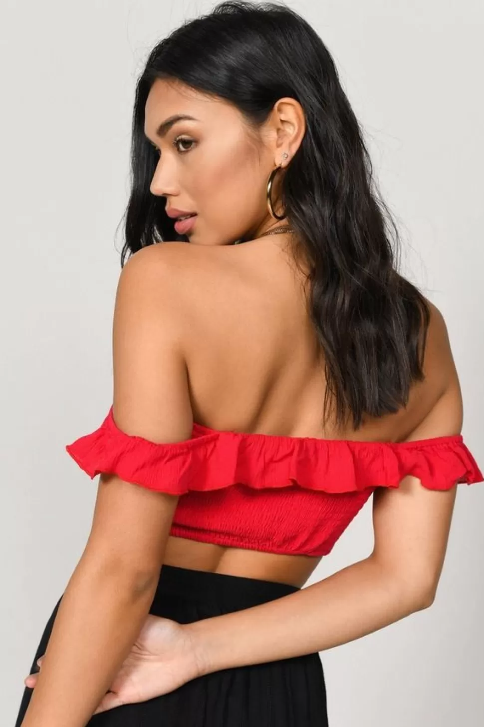 Red Tops*Tobi Gwen Off Shoulder Crop Top Red