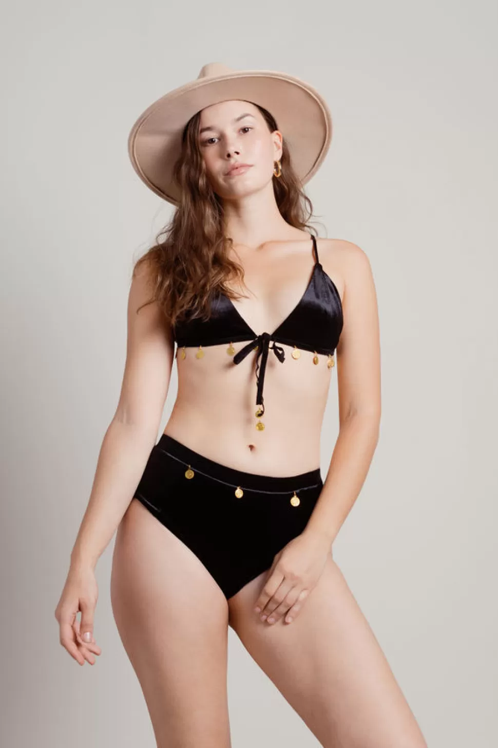 Bikinis*Tobi Gypsea Toned Coin Velvet Bikini Set Black