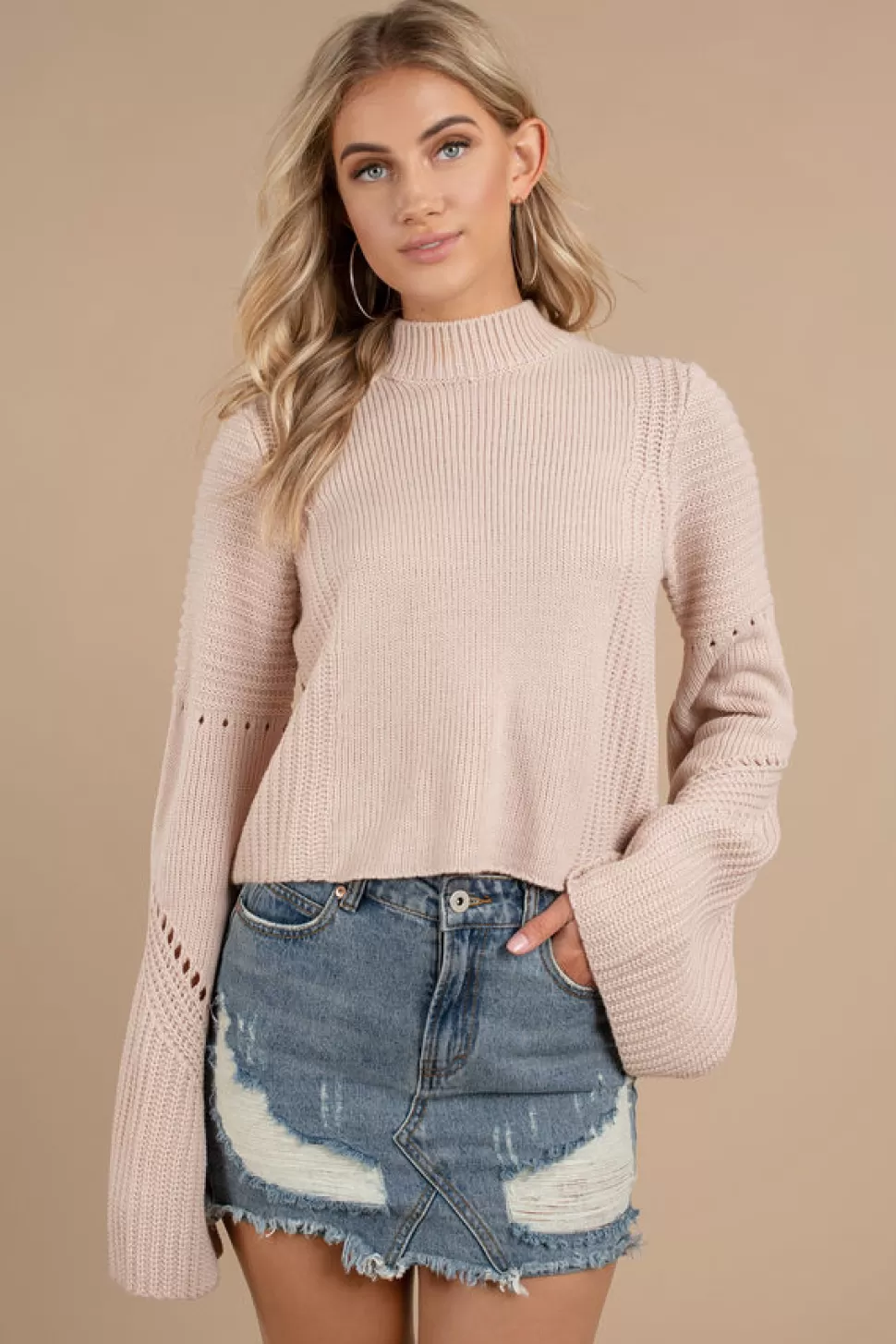 Long Sleeve Tops*Tobi Handle With Flare Sleeve Sweater Rose | Black