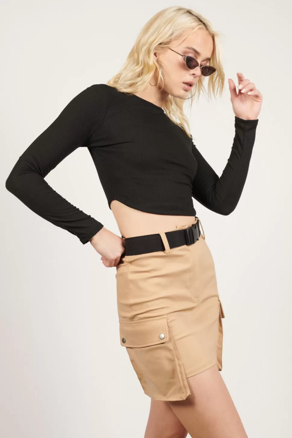 Skirts*Tobi Hang Tight Belted Cargo Mini Skirt Khaki