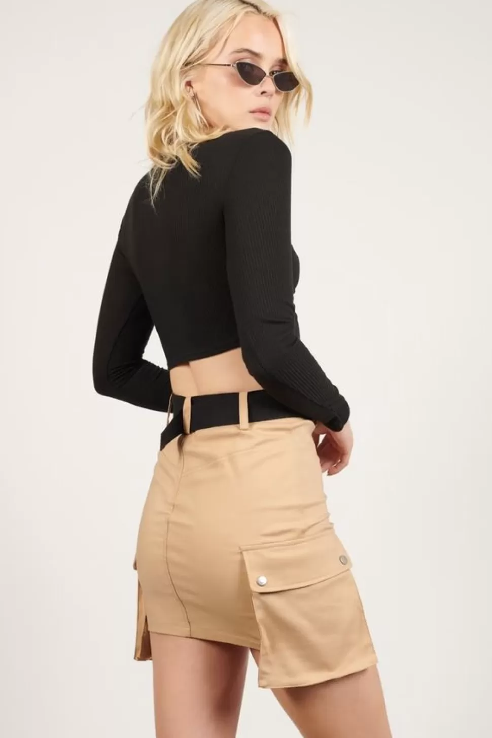 Skirts*Tobi Hang Tight Belted Cargo Mini Skirt Khaki