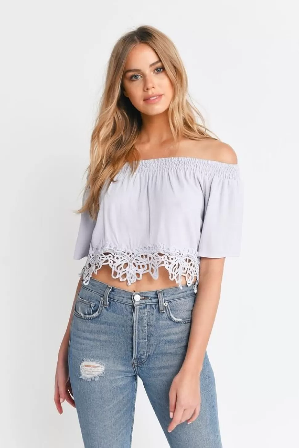 Off The Shoulder Tops*Tobi Haven Off Shoulder Crop Top Light Grey