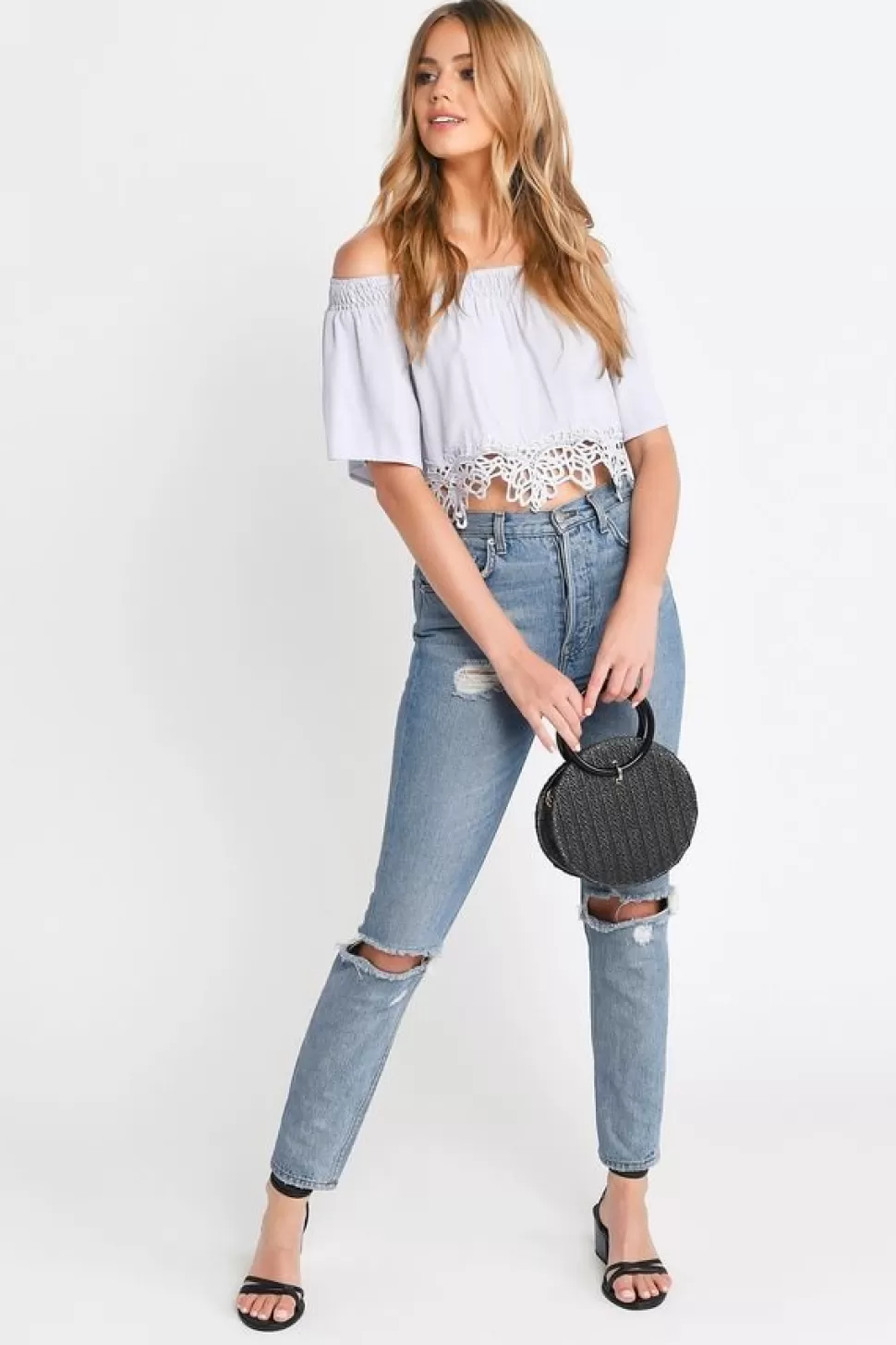 Off The Shoulder Tops*Tobi Haven Off Shoulder Crop Top Light Grey